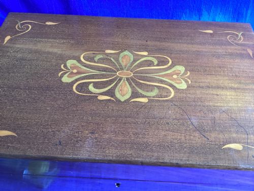 VICTORIAN MARQUETRY WALNUT ART NOUVEAU WRITING SLOPE - ADDITIONAL PHOTO 9