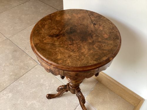 VICTORIAN BURR WALNUT SEWING TABLEWORK BOX - ADDITIONAL PHOTO 8