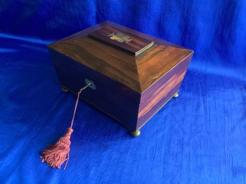 ANTIQUE GEORGIAN ROSEWOOD SARCOPHAGUS SEWING BOX - ADDITIONAL PHOTO 2