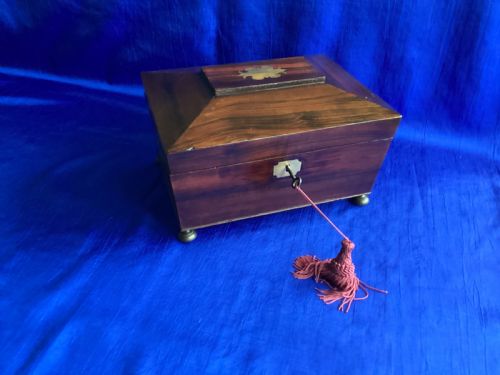 ANTIQUE GEORGIAN ROSEWOOD SARCOPHAGUS SEWING BOX - ADDITIONAL PHOTO 3