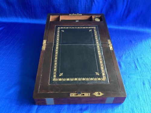 VICTORIAN MAHOGANY BRASS BOUND WRITING SLOPE - ADDITIONAL PHOTO 4