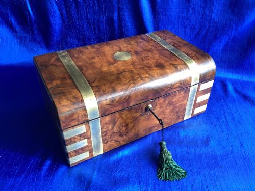 VICTORIAN BRASS BOUND BURR WALNUT DOMED WRITING SLOPE - ADDITIONAL PHOTO 1