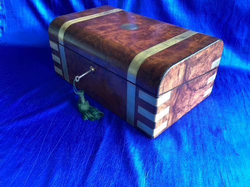 VICTORIAN BRASS BOUND BURR WALNUT DOMED WRITING SLOPE - ADDITIONAL PHOTO 2