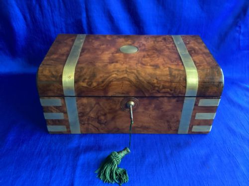 VICTORIAN BRASS BOUND BURR WALNUT DOMED WRITING SLOPE - ADDITIONAL PHOTO 4