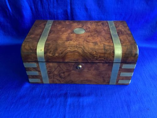 VICTORIAN BRASS BOUND BURR WALNUT DOMED WRITING SLOPE - ADDITIONAL PHOTO 6