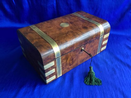 VICTORIAN BRASS BOUND BURR WALNUT DOMED WRITING SLOPE - ADDITIONAL PHOTO 12
