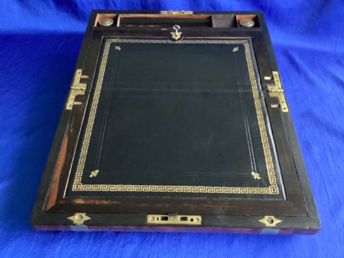 VICTORIAN BRASS BOUND BURR WALNUT DOMED WRITING SLOPE - ADDITIONAL PHOTO 13