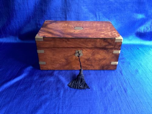 victorian walnut brass bound writing slope - CATEGORY: ANTIQUE BOXES - DATED VICTORIAN