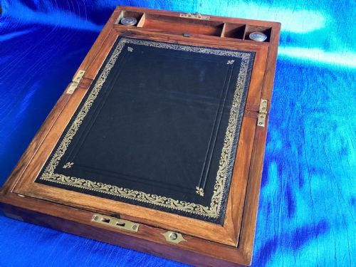 VICTORIAN WALNUT BRASS BOUND WRITING SLOPE - ADDITIONAL PHOTO 4