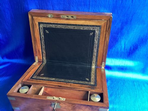VICTORIAN WALNUT BRASS BOUND WRITING SLOPE - ADDITIONAL PHOTO 2
