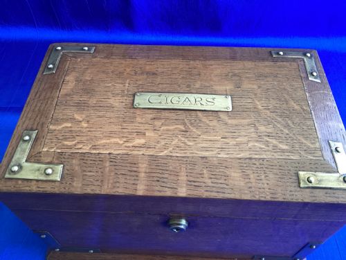 EDWARDIAN BRASS BOUND OAK CIGAR CABINET - ADDITIONAL PHOTO 8