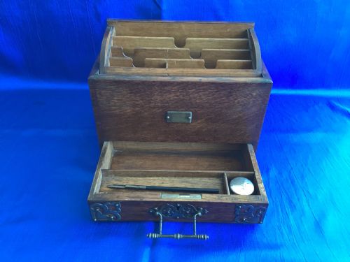 EDWARDIAN ARTS AND CRAFTS OAK BRASS BOUND WRITING STATIONERY BOX - ADDITIONAL PHOTO 6