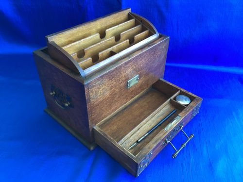EDWARDIAN ARTS AND CRAFTS OAK BRASS BOUND WRITING STATIONERY BOX - ADDITIONAL PHOTO 7