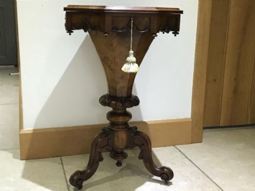 ANTIQUE VICTORIAN BURR WALNUT SEWING TABLE - ADDITIONAL PHOTO 1