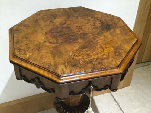 ANTIQUE VICTORIAN BURR WALNUT SEWING TABLE - ADDITIONAL PHOTO 3