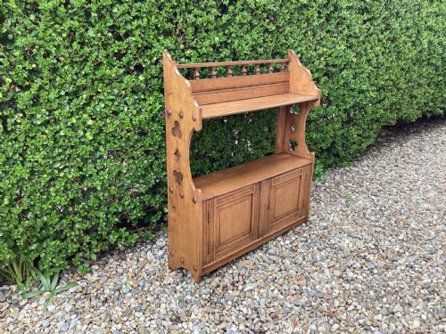 ANTIQUE ARTS AND CRAFTS OAK WALL HANGING CUPBOARD - ADDITIONAL PHOTO 2