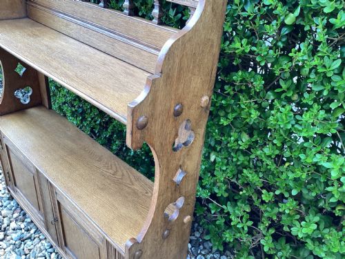 ANTIQUE ARTS AND CRAFTS OAK WALL HANGING CUPBOARD - ADDITIONAL PHOTO 3