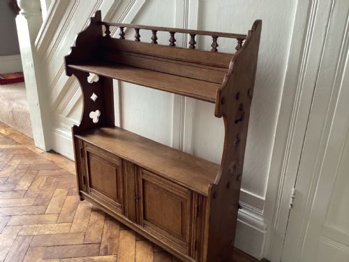 ANTIQUE ARTS AND CRAFTS OAK WALL HANGING CUPBOARD - ADDITIONAL PHOTO 13