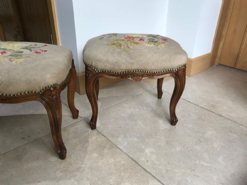 ANTIQUE FRENCH WALNUT NEEDLEPOINT TAPESTRY STOOLS - ADDITIONAL PHOTO 2