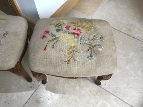 ANTIQUE FRENCH WALNUT NEEDLEPOINT TAPESTRY STOOLS - ADDITIONAL PHOTO 3