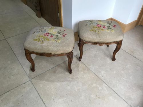 ANTIQUE FRENCH WALNUT NEEDLEPOINT TAPESTRY STOOLS - ADDITIONAL PHOTO 5