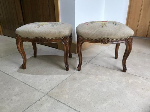 ANTIQUE FRENCH WALNUT NEEDLEPOINT TAPESTRY STOOLS - ADDITIONAL PHOTO 6