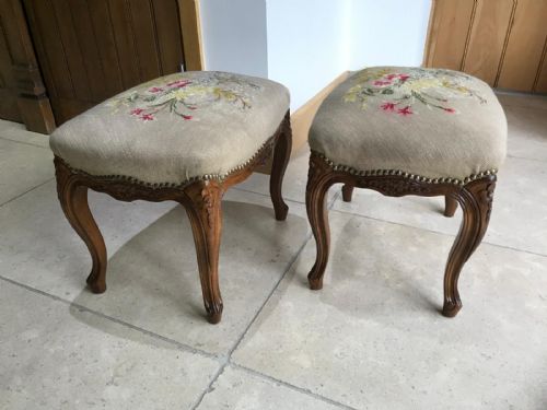 ANTIQUE FRENCH WALNUT NEEDLEPOINT TAPESTRY STOOLS - ADDITIONAL PHOTO 7