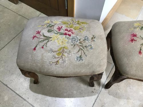 ANTIQUE FRENCH WALNUT NEEDLEPOINT TAPESTRY STOOLS - ADDITIONAL PHOTO 9