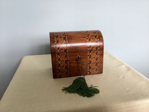 victorian domed top parquetry and walnut tea caddy parquetry tea caddy - CATEGORY: ANTIQUE BOXES - DATED VICTORIAN