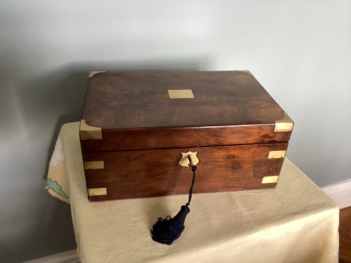 victorian walnut brass bound writing slope - CATEGORY: ANTIQUE BOXES - DATED VICTORIAN