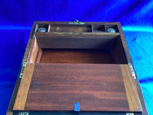 VICTORIAN WALNUT BRASS BOUND WRITING SLOPE - ADDITIONAL PHOTO 4