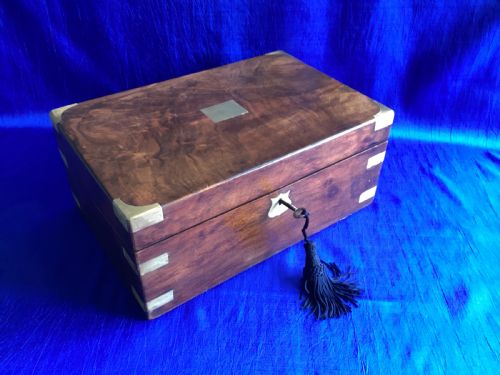 VICTORIAN WALNUT BRASS BOUND WRITING SLOPE - ADDITIONAL PHOTO 5