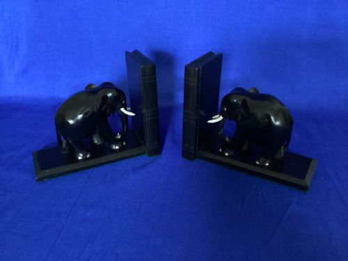 ANTIQUE PAIR OF EBONY ELEPHANT BOOKENDS - ADDITIONAL PHOTO 1