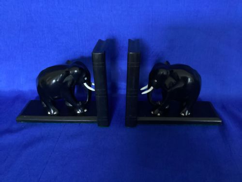 ANTIQUE PAIR OF EBONY ELEPHANT BOOKENDS - ADDITIONAL PHOTO 4