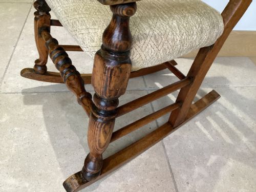 VICTORIAN LADDER BACK COUNTRY OAK ROCKING CHAIR - ADDITIONAL PHOTO 7