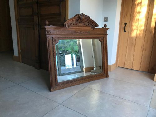 ANTIQUE FRENCH OAK OVER MANTLE MIRROR - ADDITIONAL PHOTO 3