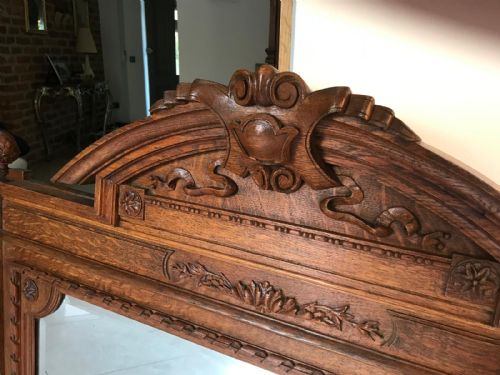 ANTIQUE FRENCH OAK OVER MANTLE MIRROR - ADDITIONAL PHOTO 4