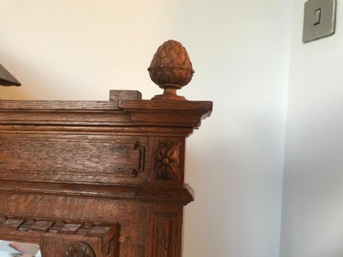 ANTIQUE FRENCH OAK OVER MANTLE MIRROR - ADDITIONAL PHOTO 8
