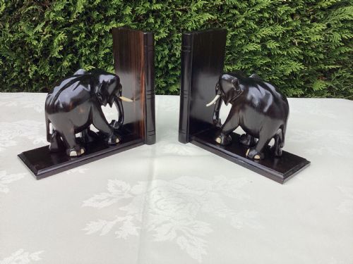 ANTIQUE COROMANDEL PAIR OF ELEPHANT BOOKENDS - ADDITIONAL PHOTO 4