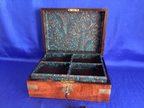 VICTORIAN WALNUT BRASS BOUND JEWELLERY WATCH BOX - ADDITIONAL PHOTO 3