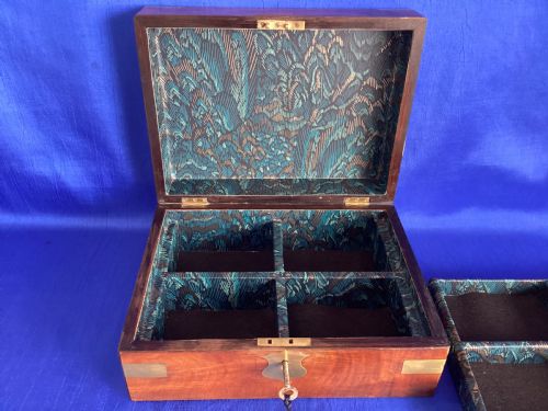 VICTORIAN WALNUT BRASS BOUND JEWELLERY WATCH BOX - ADDITIONAL PHOTO 4