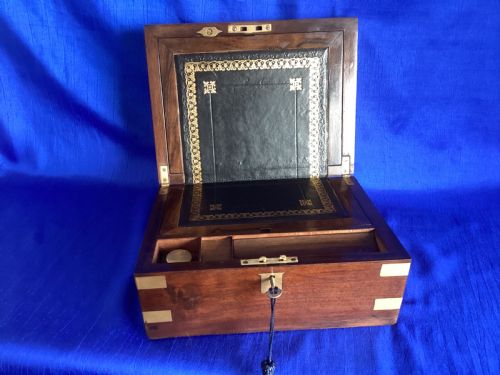 VICTORIAN MAHOGANY BRASS BOUND WRITING SLOPE - ADDITIONAL PHOTO 4