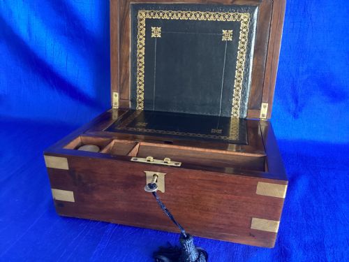 VICTORIAN MAHOGANY BRASS BOUND WRITING SLOPE - ADDITIONAL PHOTO 8