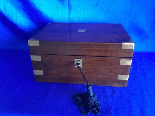 VICTORIAN MAHOGANY BRASS BOUND WRITING SLOPE - ADDITIONAL PHOTO 10