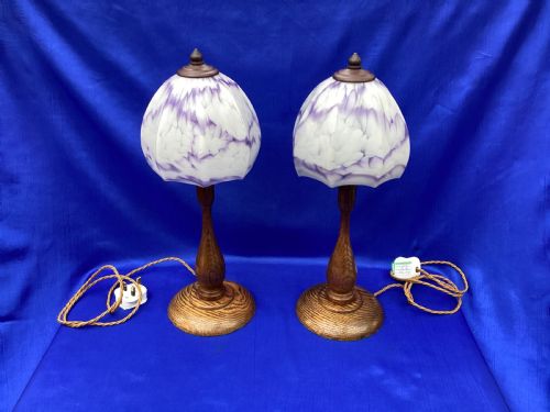 ANTIQUE PAIR OF OAK BEDSIDE LIGHTS - ADDITIONAL PHOTO 1
