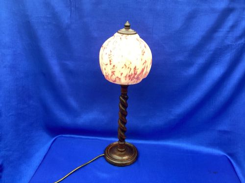EDWARDIAN BARLEY TWIST OAK TABLE LAMP - ADDITIONAL PHOTO 4