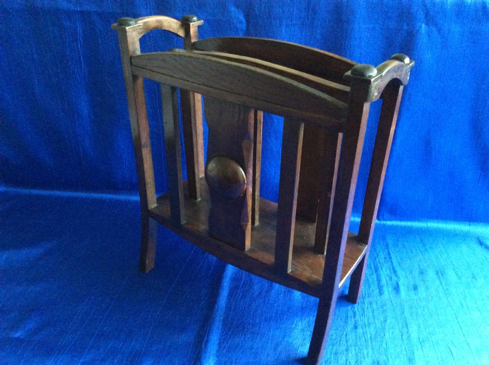 Edwardian Arts and Crafts oak magazine rack View III