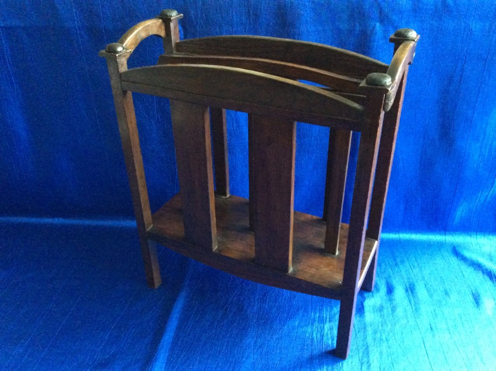 Edwardian Arts and Crafts oak magazine rack View IV