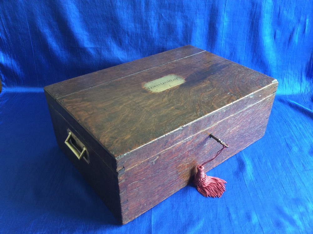 Victorian oak military campaign deed chest View IX
