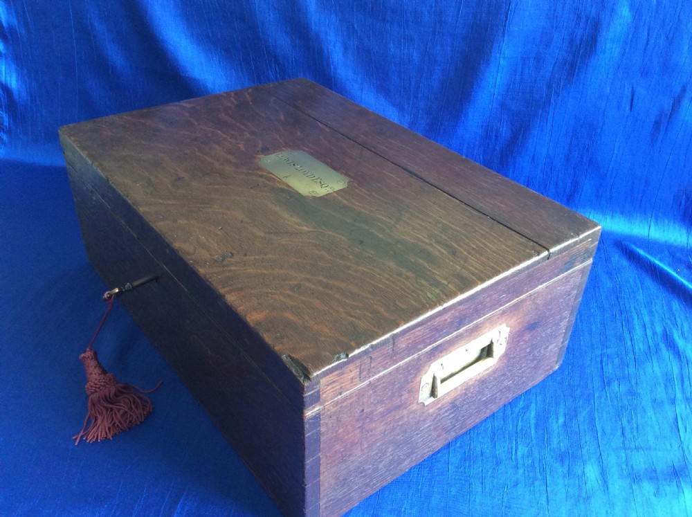 Victorian oak military campaign deed chest View X